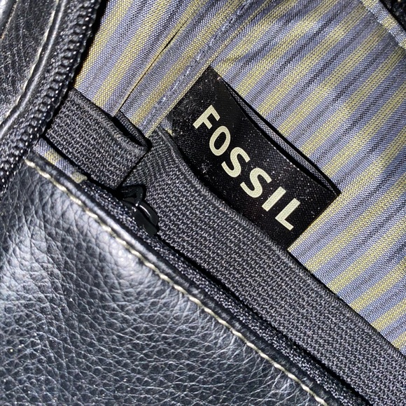 NWT : Fossil : black genuine leather classic ‘midway u zip’ utility bag handbag - Picture 7 of 10